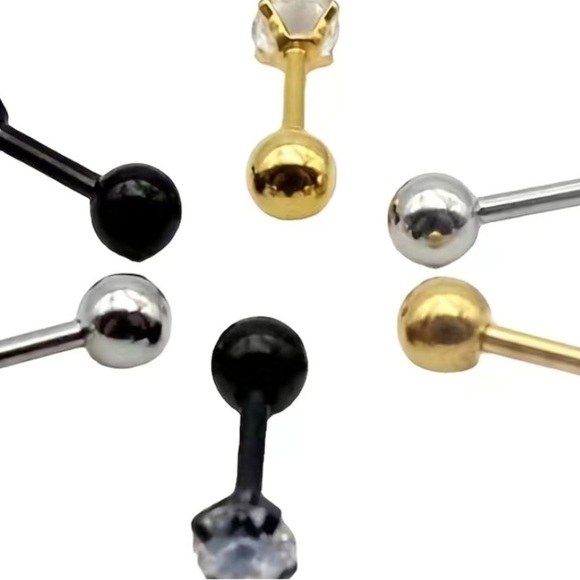 (Gold / 4mm) 2Pc Stainless Steel Cubic Zircon Unisex Shiny Earrings - SEALED - Picture 3 of 5